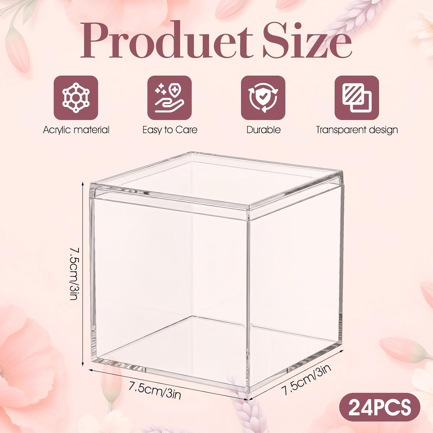 Kuyeyzu 24 Pcs 3 x 3 x 3 Inch Clear Acrylic Box with Lid Small Acrylic Box Plastic Square Cube Storage Container for Candy Jewelry Display