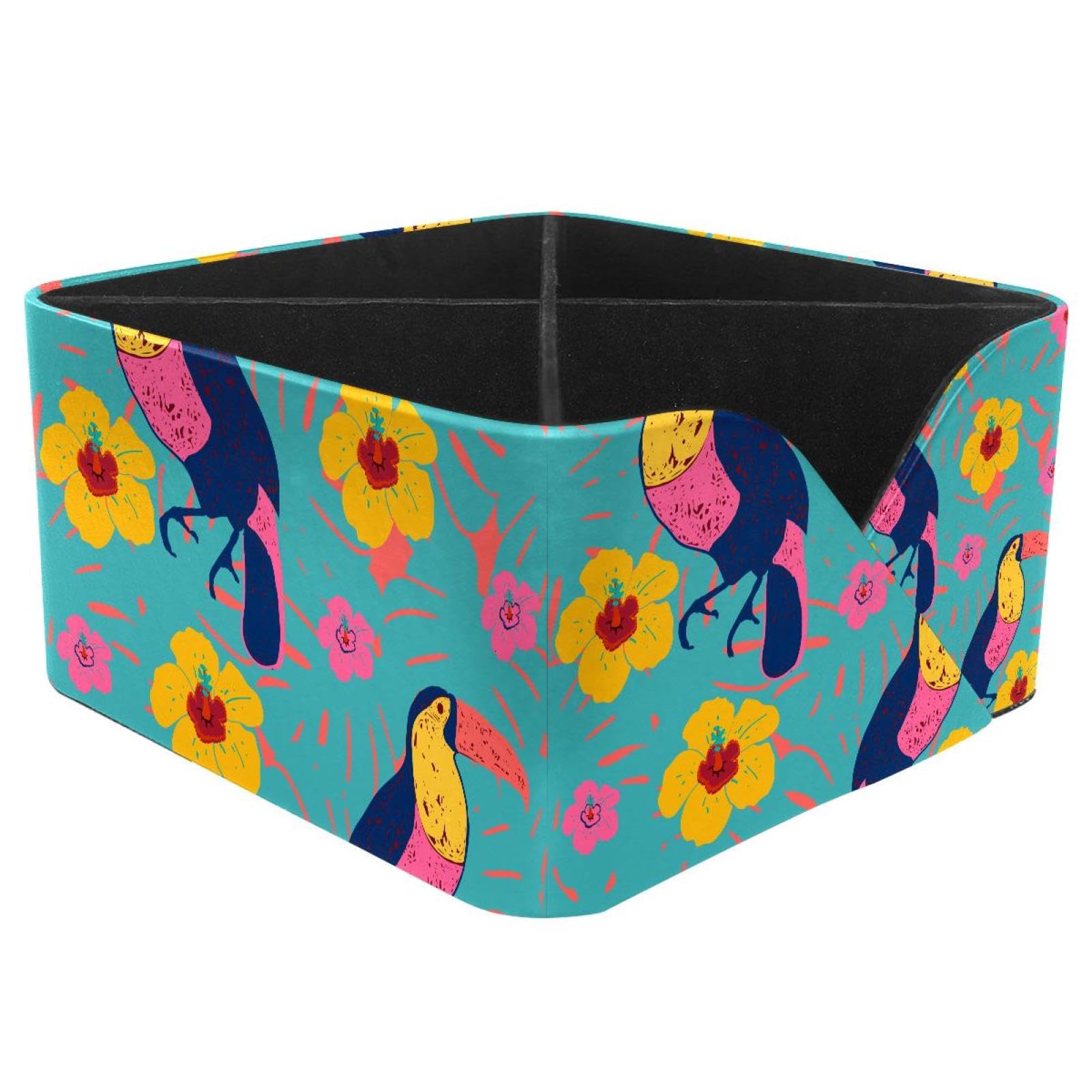 KengjuTesu Floral Toucans Desktop Organizer Pen Holder, Rectangular Pencil Cup for Office, Study and Makeup Stations
