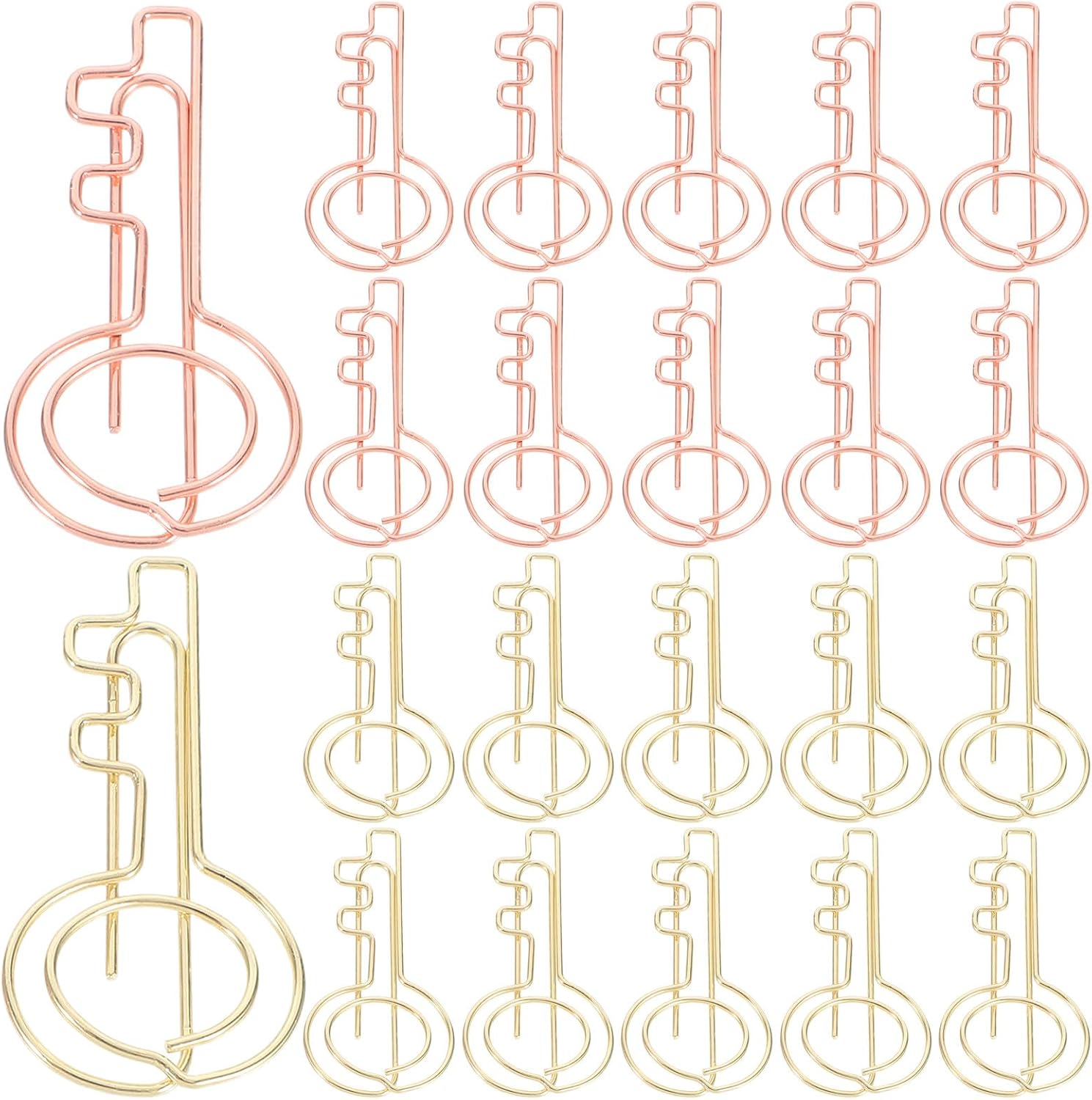 30pcs Key Shape Paper Clips Metal Decorative Binder Clips Gold and Rose Gold Novelty Office Scrapbook for Home School Organization