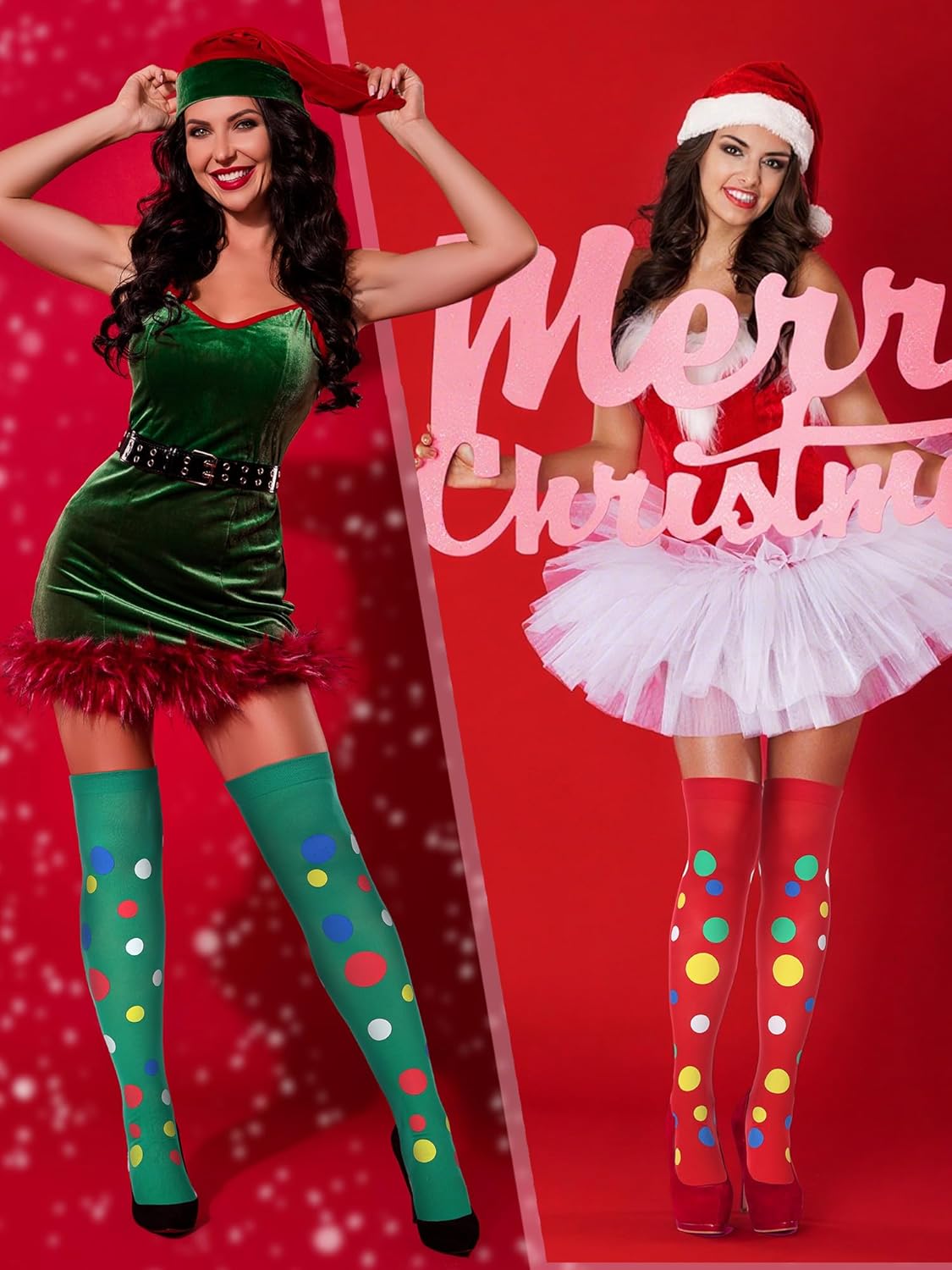 Geyoga 8 Pcs Clown Thigh High Socks for Women Christmas Thigh Highs Stocking Extra Long Colorful Vibrant Polka Dot Rainbow over The Knee Sock Novelty Gifts for Christmas Accessories Holiday Outfits - Image 7