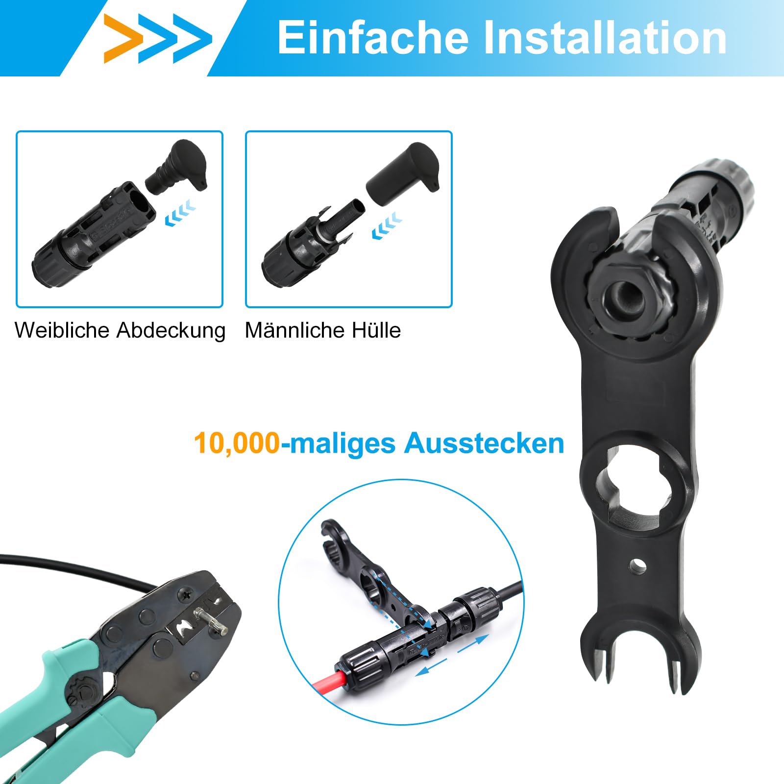Spina solare da 10 mm², IP68, impermeabile, 1500 V, connettore solare maschio/femmina per cavo solare da 8 AWG, 5 coppie (8 AWG)