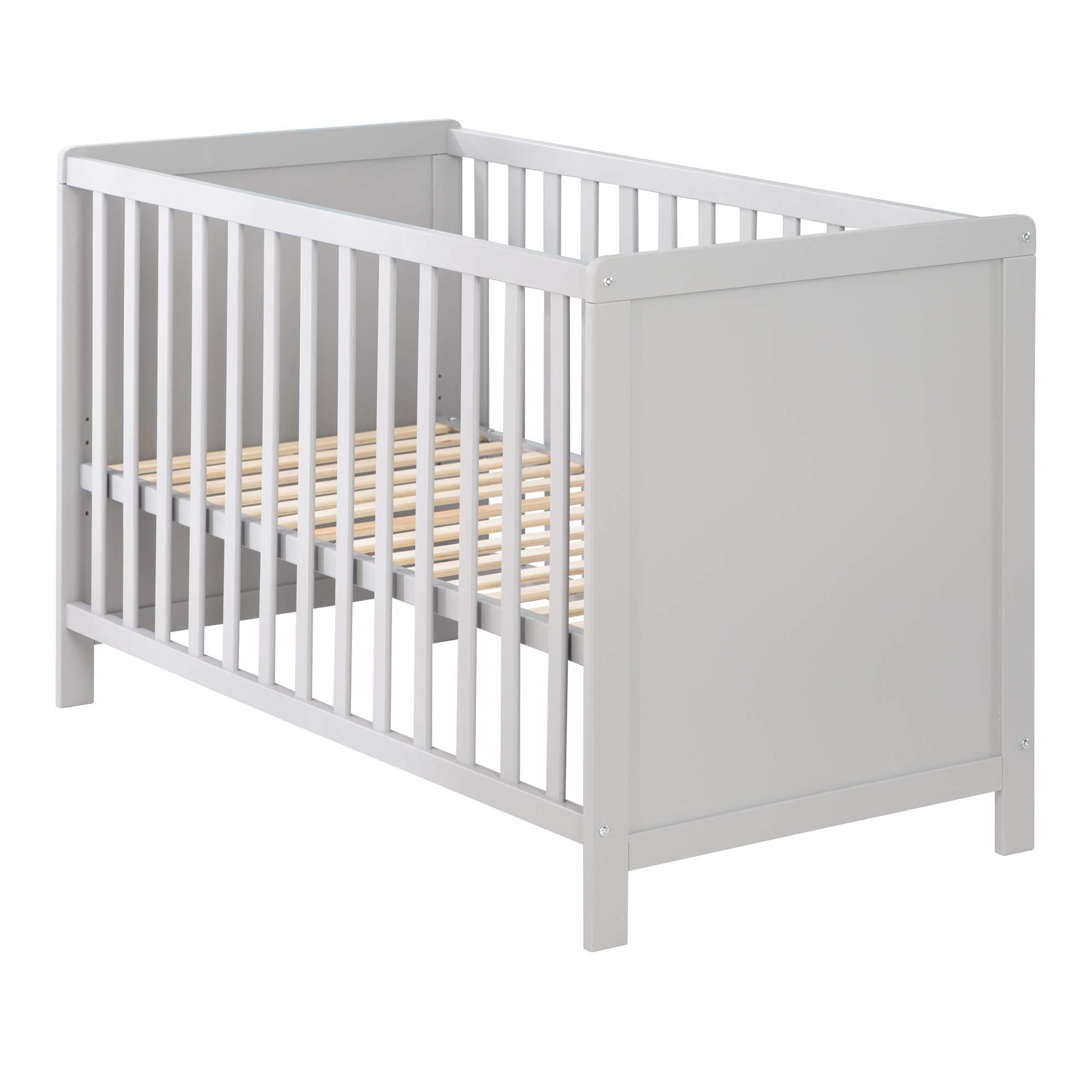 roba Zestaw pokoju dziecięcego 2-częściowy - Komoda z odpinanym blatem do przewijania & 2 szufladami + Łóżeczko dziecięce 60 x 120 cm z funkcją jako łóżko przyściennie - Drewno szare