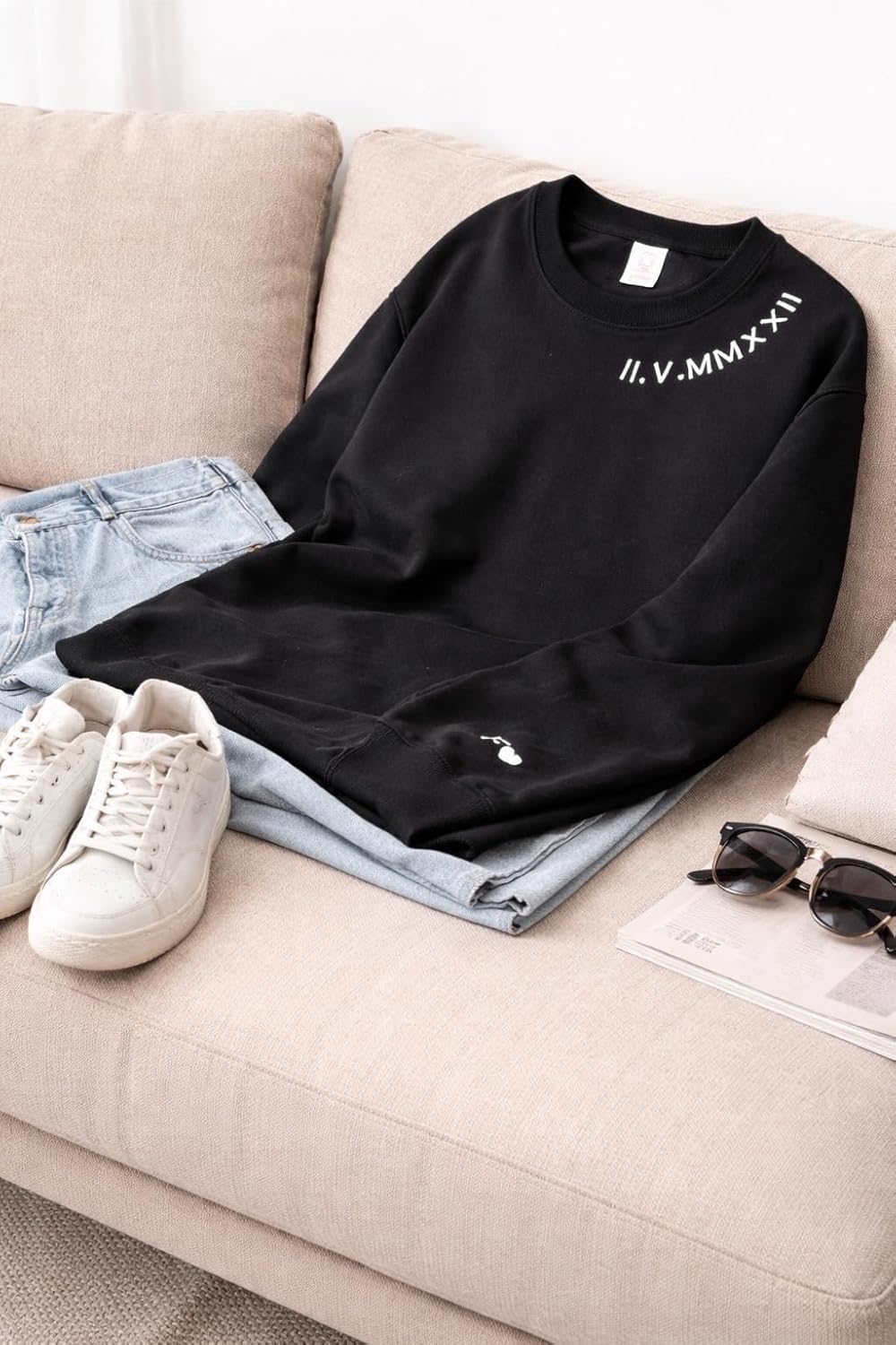 Personalized Embroidered Sweatshirt, Custom Roman Numeral Anniversary Crewneck, Minimalist Couple Gift, Custom Initial Sleeve Embroidery, Unisex Pullover - Image 2