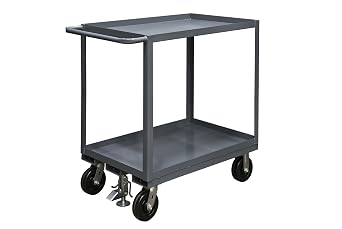 Durham 14 Gauge Steel Stock Cart with Floor Lock, RSC-2448-2-2.4K-ALU-FL-95, 2400 lbs Capacity, 2 Shelves