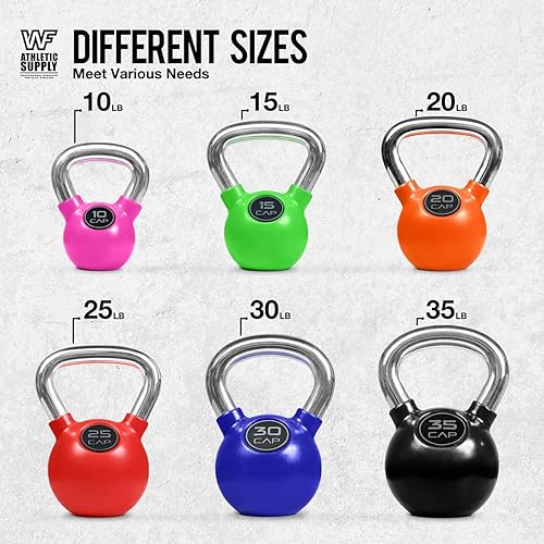 Miniatura 4 de WF Athletic Supply Pesa rusa recubierta de goma de color con mango cromado, ideal para entrenamiento de cuerpo completo y entrenamiento de fuerza,
