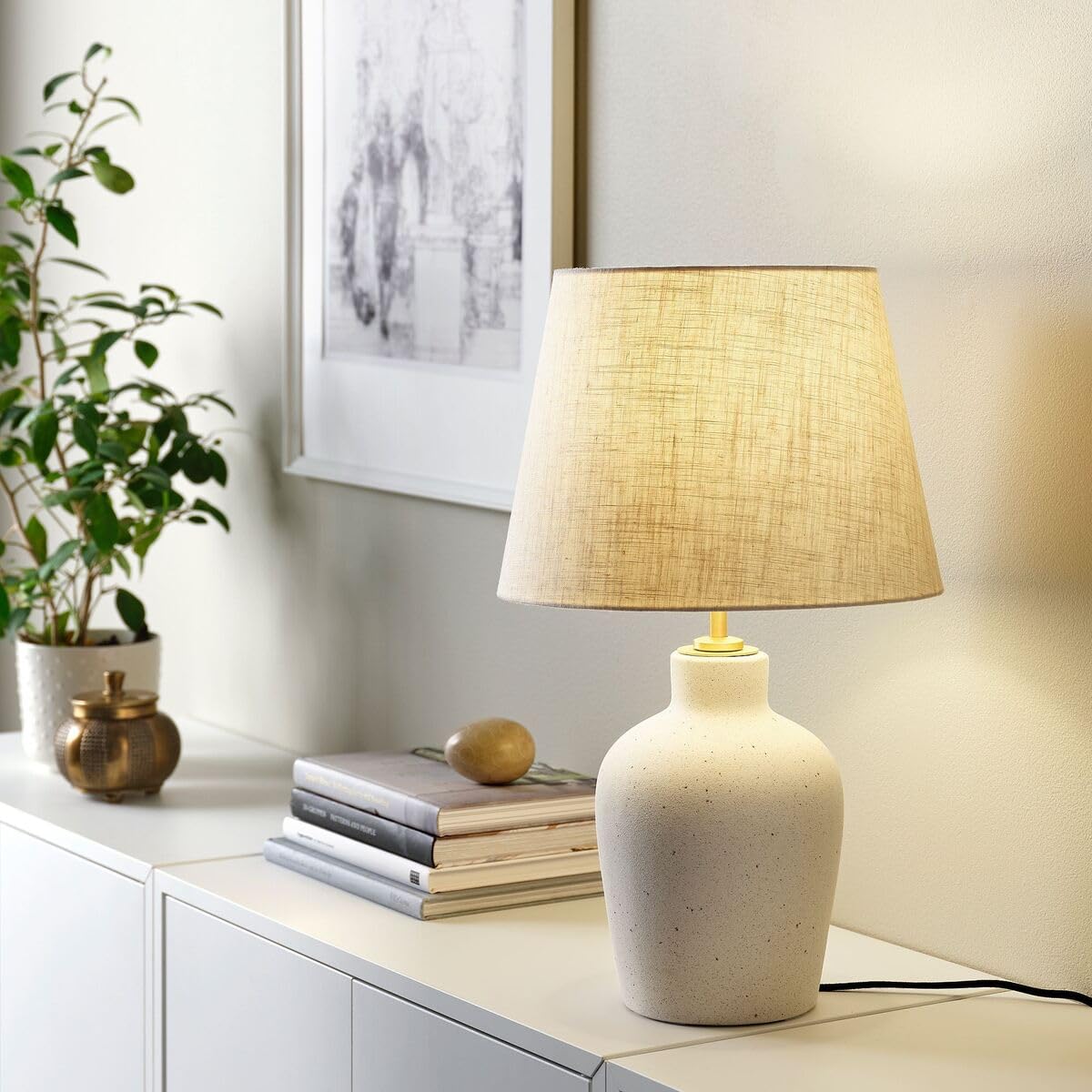 IKEA BLIDVÄDER Tischleuchte, Elfenbeinweiß Keramik/Beige, 50 cm Höhe