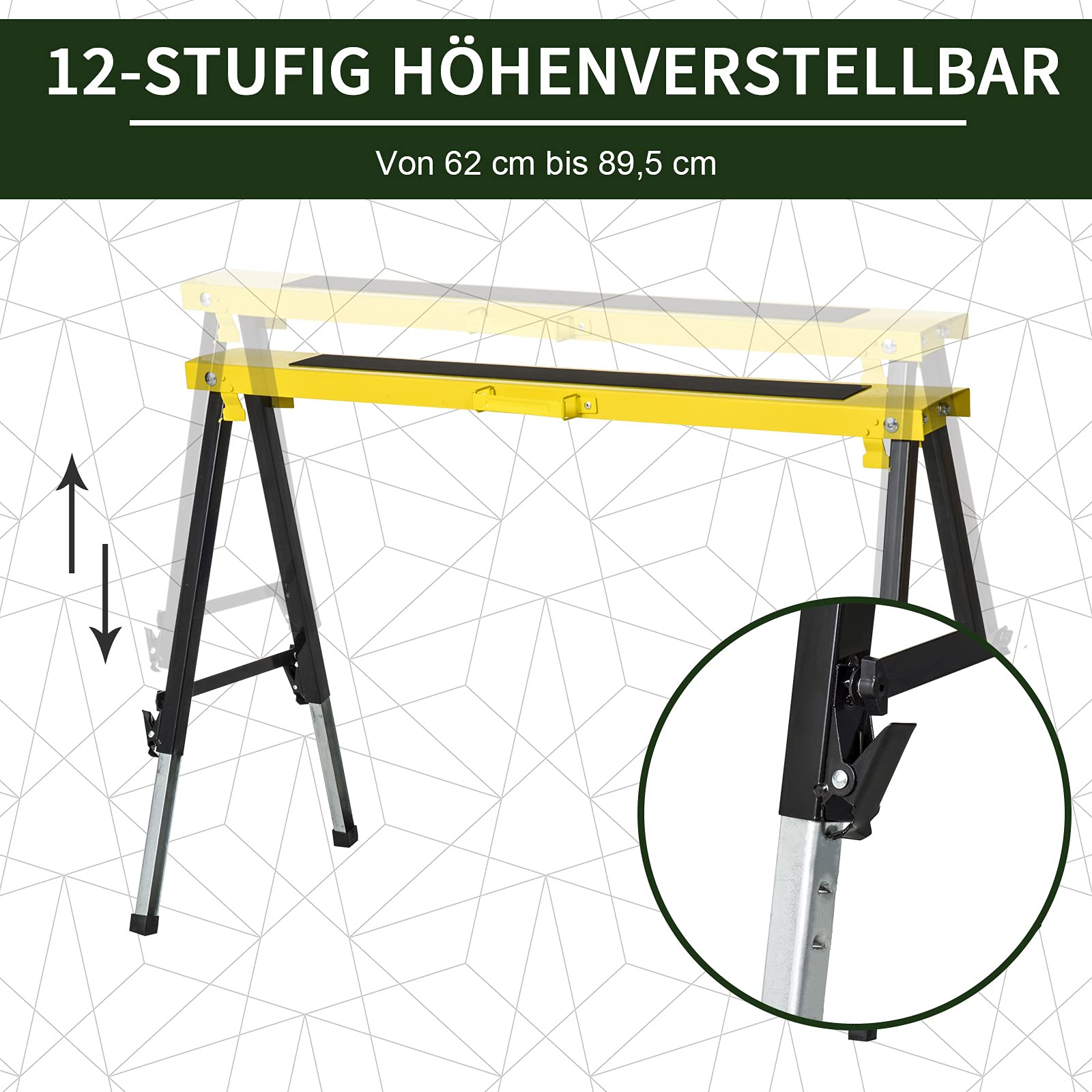 DURHAND zestaw 2 stojaków stojak do cięcia stojak roboczy stojak składany powierzchnia antypoślizgowa stal żółty czarny 100 x 49 x 62–89,5 cm obciążenie 100 kg