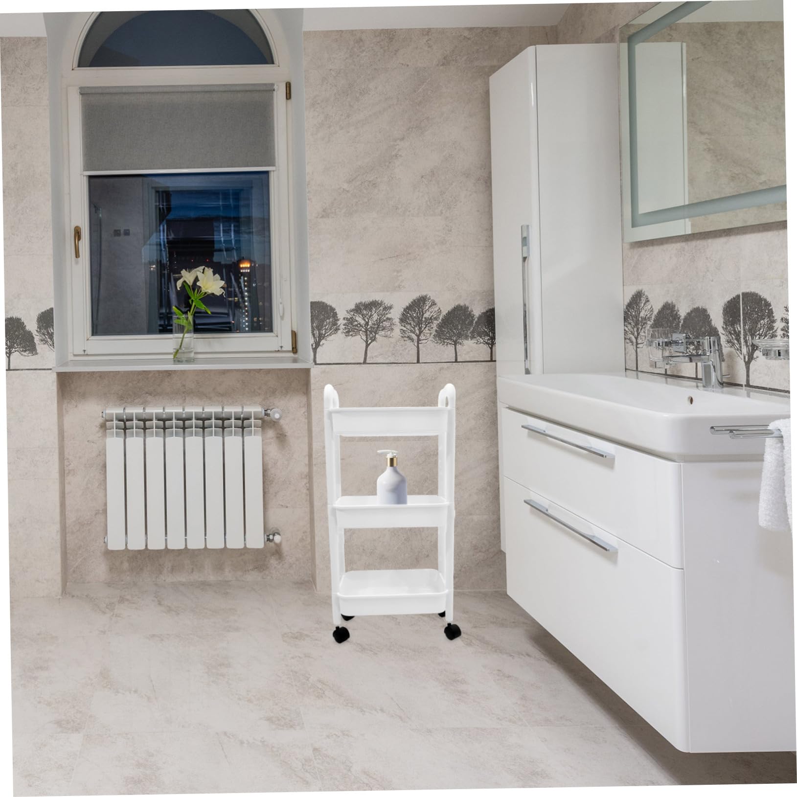 Gatuida Carrello Multiuso a 3 Livelli in PP, Bianco, con Ruote e Design Mobile, Scaffale Portaoggetti per Bagno e Ufficio