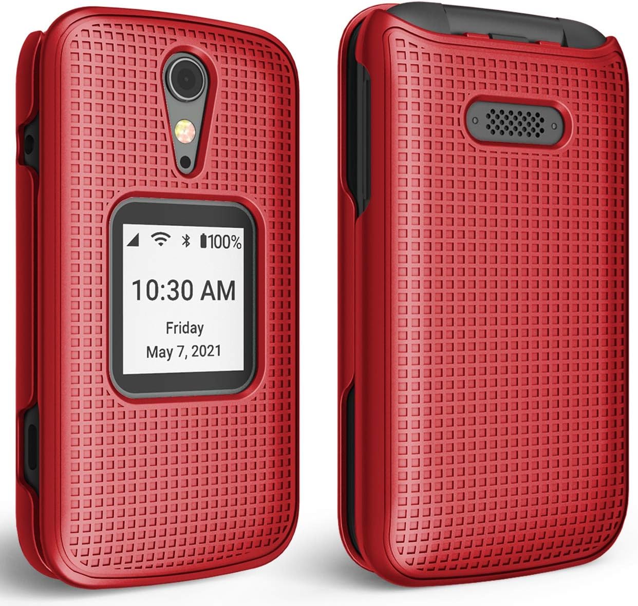 Nakedcellphone Grid Series for Jitterbug Flip 2 Phone Case - Red | Protective Hard Shell Cover, Satisfying Texture, Matte, For Lively Flip2 (4053SJ7)