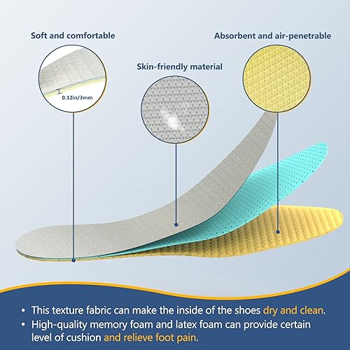 Miniatura 3 de 6 pares de plantillas finas para zapatos, plantillas de zapatos descalzos, plantillas de espuma viscoelástica de látex de tres capas, cortables y