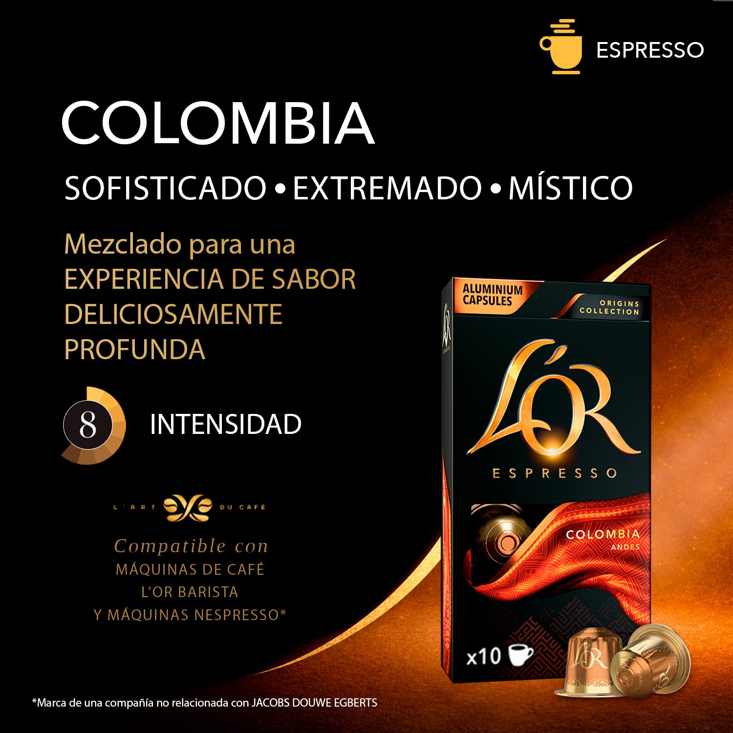 L'OR Espresso Café Colombia Orígenes | 200 Cápsulas | Amazon Exclusive | Intensidad 8, Compatible con máquinas Nespresso