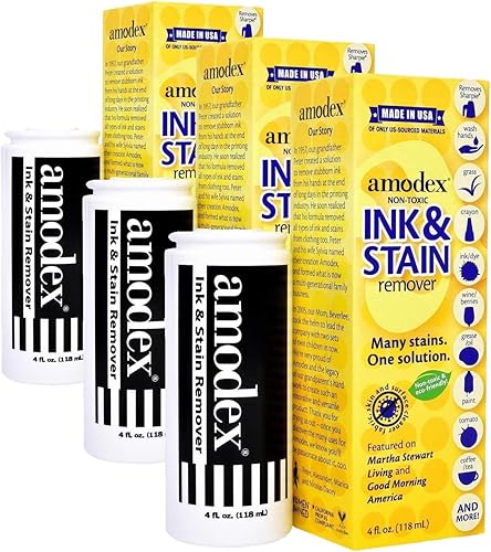 Miniatura 4 de Amodex Removedor de manchas y tinta para ropa, cuero y piel - Elimina tinta, esferográfica, rotulador, grasa y más, funciona en manchas incrustadas