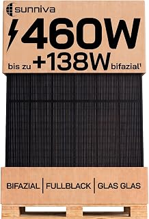 SUNNIVA® Solarpanel, 1x 460 W, FULL BLACK, Bifazial, Glas-Glas, N-Type Solarmodul, PV Module Solarpanel, PMax 460W (1x460W), für Balkonkraftwerk Solaranlage PV Panel Photovoltaik Solar Komplettanlage