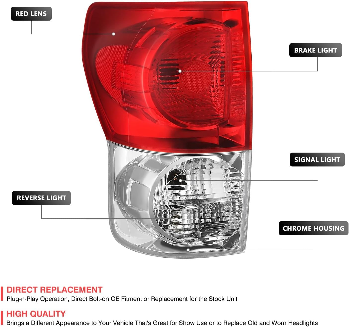 DNA MOTORING Taillight Tail Lamp Compatible With Toyota Tundra 2007-2009, Left, 815600C070, OEM-TL-085-L