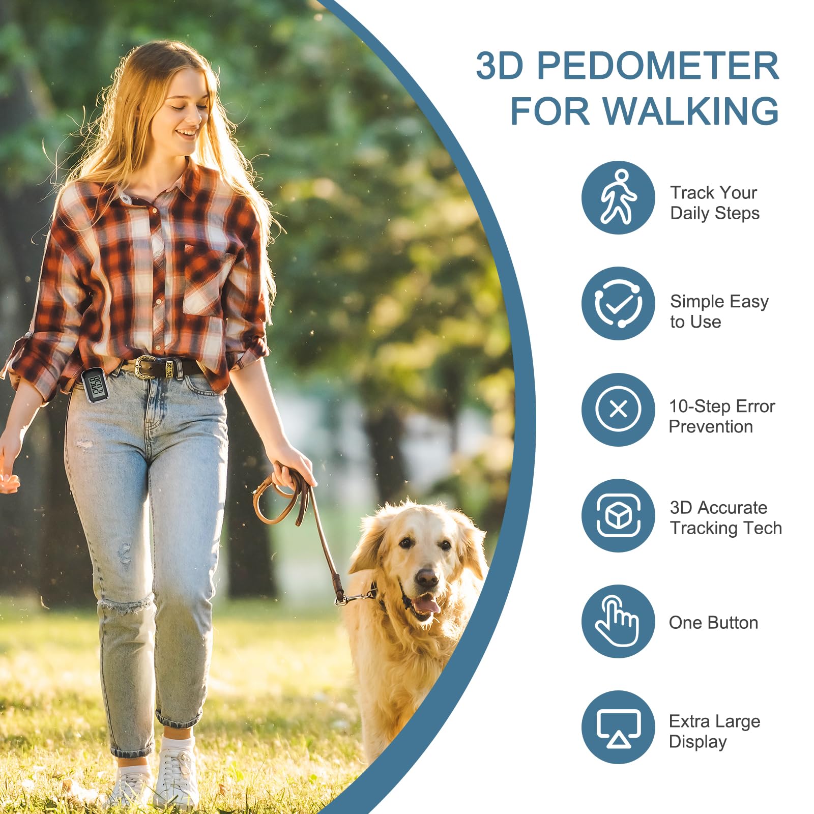Podomètre de marche simple 3D portable rechargeable par USB avec clip et cordon pour suivre les pas en temps réel pour hommes plus âgés, femmes, personnes âgées et enfants