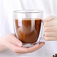 Vista 3 de CNGLASS Large Double Wall Glass Coffee Mug 17 oz,Insulated Glass Coffee Cups with Handle,Set of 2