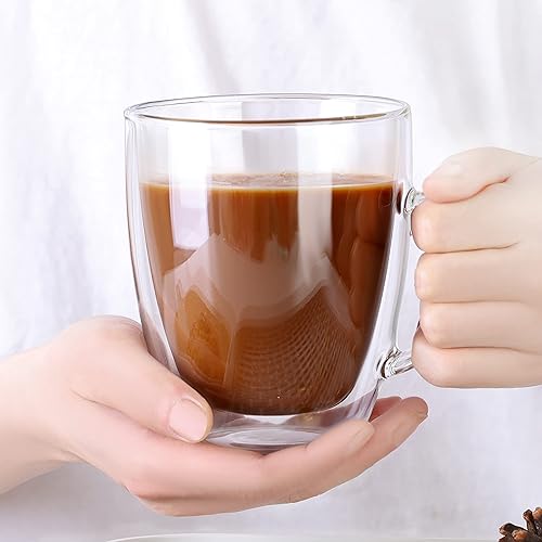 Miniatura 3 de CNGLASS Taza de café grande de vidrio de doble pared de 17 onzas, tazas de café de vidrio aisladas con asa, juego de 2