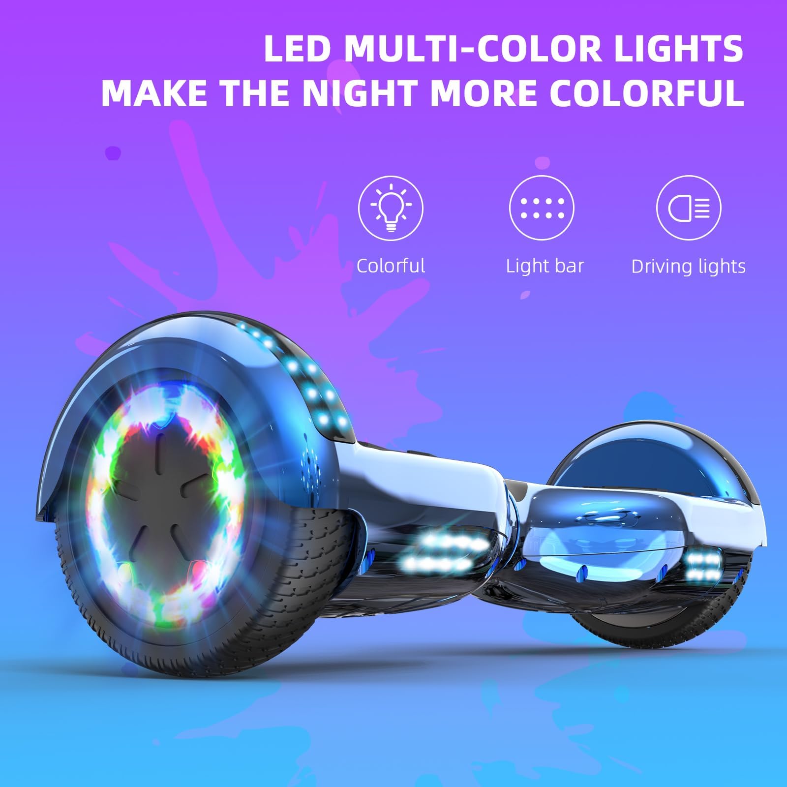 VOUUK Hoberboard 6,5-Zoll-Hoverboard mit Zwei Rädern, Mit Bluetooth-Lautsprecher, Mit LED-Lichtern Geeignet für Kinder und Erwachsene