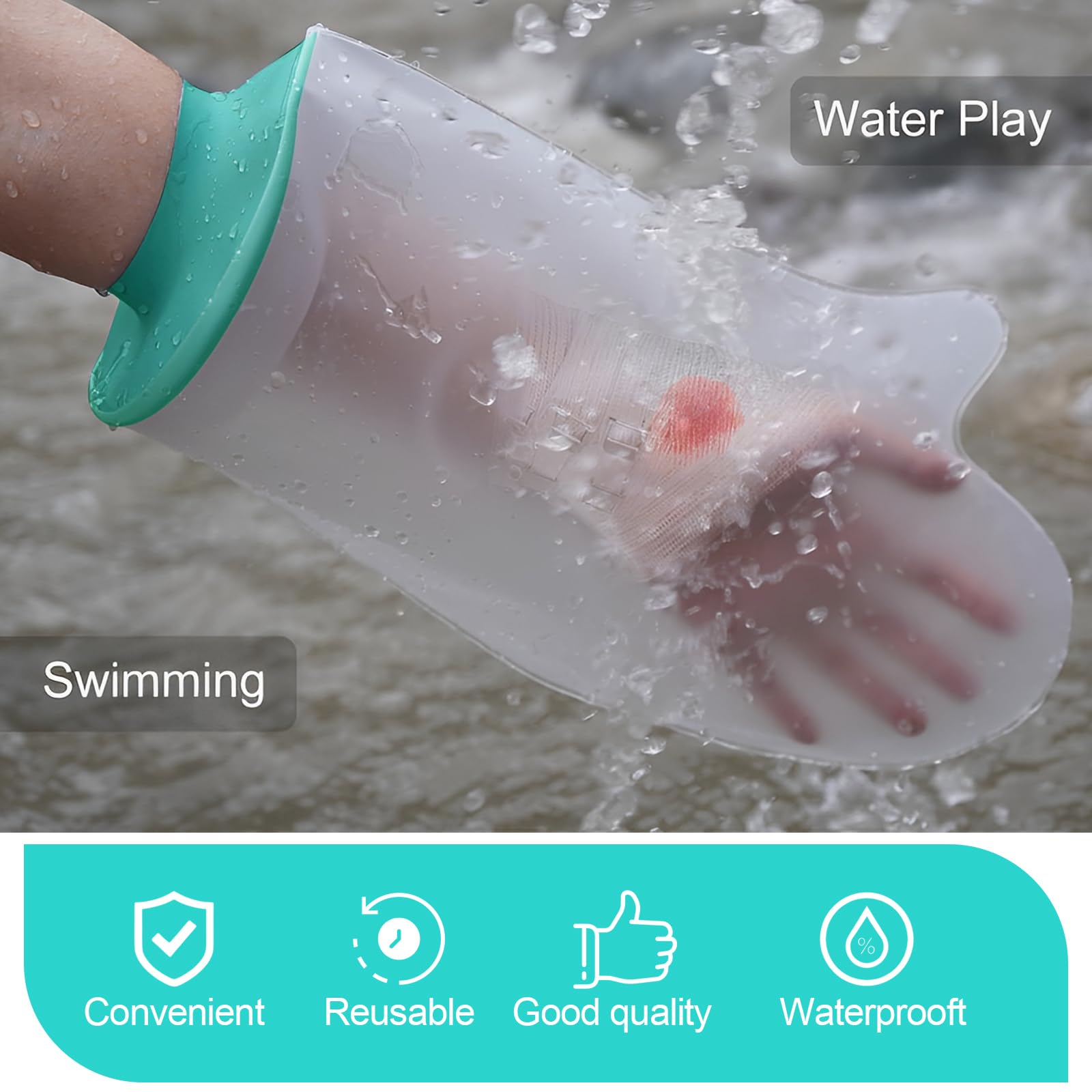 Protection Platre Douche, Protege Bras Platre Protection Pansement Imperméable Réutilisable Protection Étanche Bandage en Douche pour Protege Doigt, Poignet(Transparent)