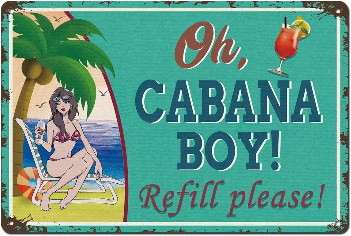 SMAZDFXX Cabana Boy Metal Sign Vintage Tiki Bar Signs for Outside Bar Home Yard Wall Decoration Pool Decor Patio Beach Accessories Poster 8"x12"