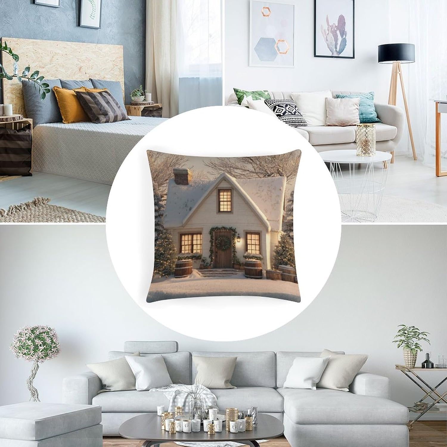 18"x18" Pillowcases Christmas House in The Snow Pillow Protectors for Home Living Room Bedroom Bed New Home Gift Ideas image 4