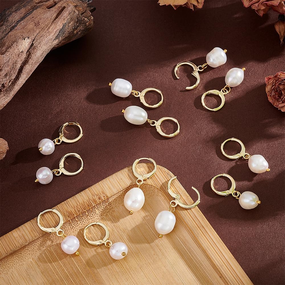 PH PandaHall 12Pcs Natural Pearl Earrings with 18k Gold Small Hoop 3 Styles Pearl Drop Dangle Earrings Gold Hoop Earrings Dangle Small Hoop Earrings for Women - Image 2
