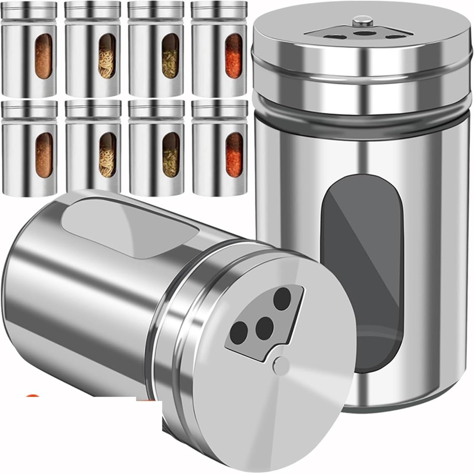 Pulverstreuer Mehrzweck-Gewürzglas aus Edelstahl, Salz- und Zuckerstreuer mit drehbarem Deckel, Gewürz- Gewürzflaschenbehälter, Küchenhelfer(5PCS)