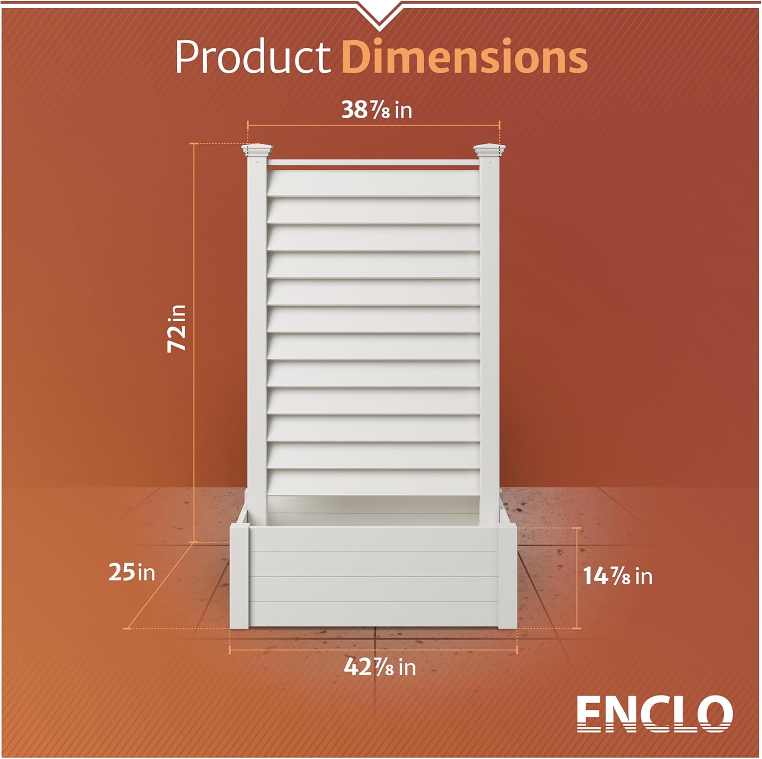 Enclo Privacy Screens 6ft H Outdoor Freestanding 1 Privacy Fence Screen Panel with Planter Box for Deck, Yard, Pool, or Patio, Vinyl Raised Garden Bed for Plants or Flowers, Lexington EC18039