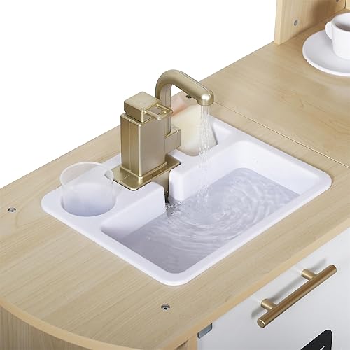Miniatura 6 de Juegos de cocina grandes de madera con agua corriente real, dispensador de agua 2 en 1 con máquina de hielo, juguete con luz y sonidos para niños