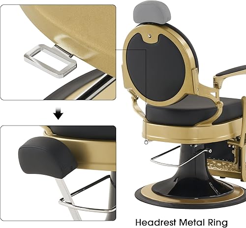 Miniatura 7 de BarberPub Silla de peluquería vintage multiusos reclinable hidráulica, marco de metal resistente, equipo de spa de belleza retro para salón de