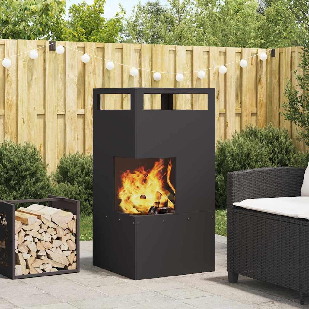 Chimenea de acero negro de 50 x 50 x 100 cm para jardín terraza exterior con forma rectangular moderna, resistente al calor y a la corrosión para un calor acogedor y un ambiente elegante