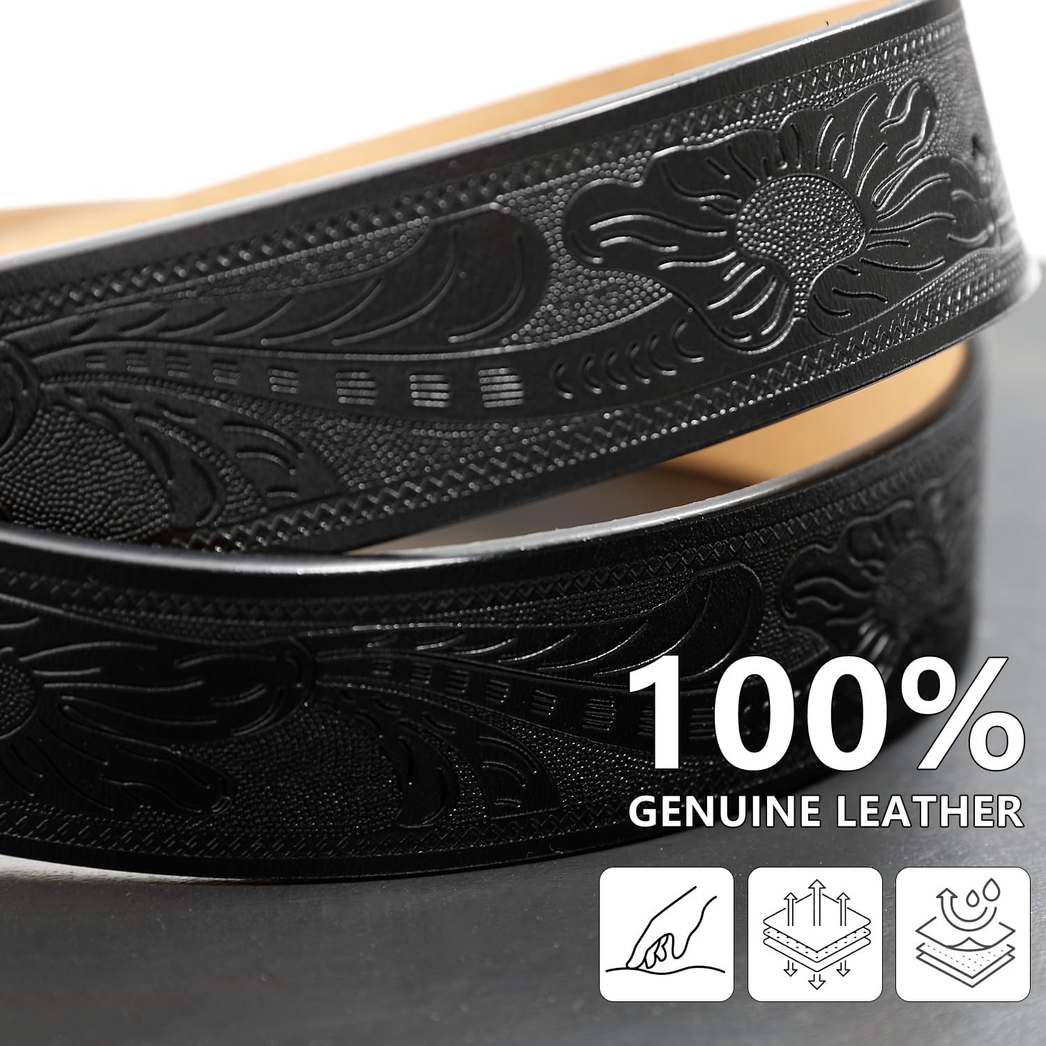 Western Leather Belts for Men Cowboy Belt Mens Engraved Bull Buckle Belts - Image 2
