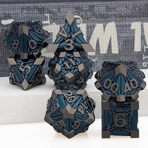 Miniatura 5 de Juego de 7 dados de metal DND con caja, dados D20 D12 D10 D8 D8 D6 D4 de metal para uso con juegos de mesa D&D, juego de rol poliédricos D20 D12 D10