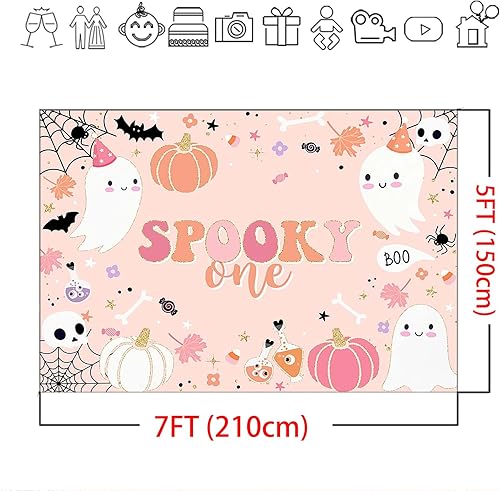 Miniatura 4 de Mocsicka Telón de fondo espeluznante para decoración de fiesta de primer cumpleaños de Halloween Boo calabaza, primer cumpleaños, fotografía, cabina