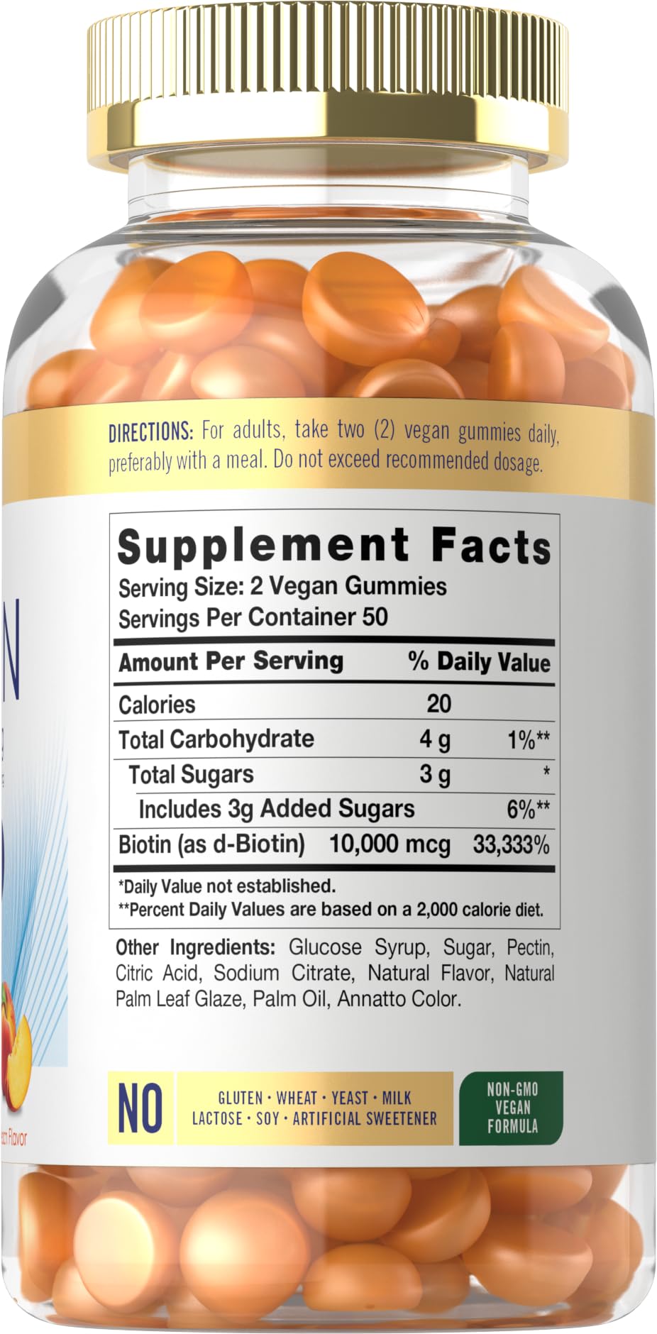 Carlyle Biotin 10000mcg Gummies | 100 Count | Peach Flavor Supplement — Amazon image 2
