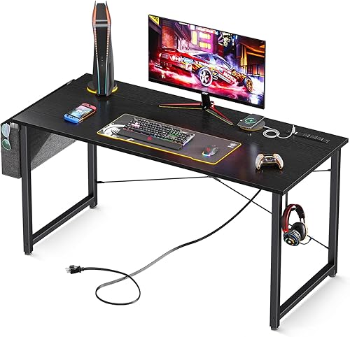 AODK Escritorio pequeño para computadora de 48 pulgadas con toma de corriente para espacios pequeños, oficina en casa, estudiantes, laptop,