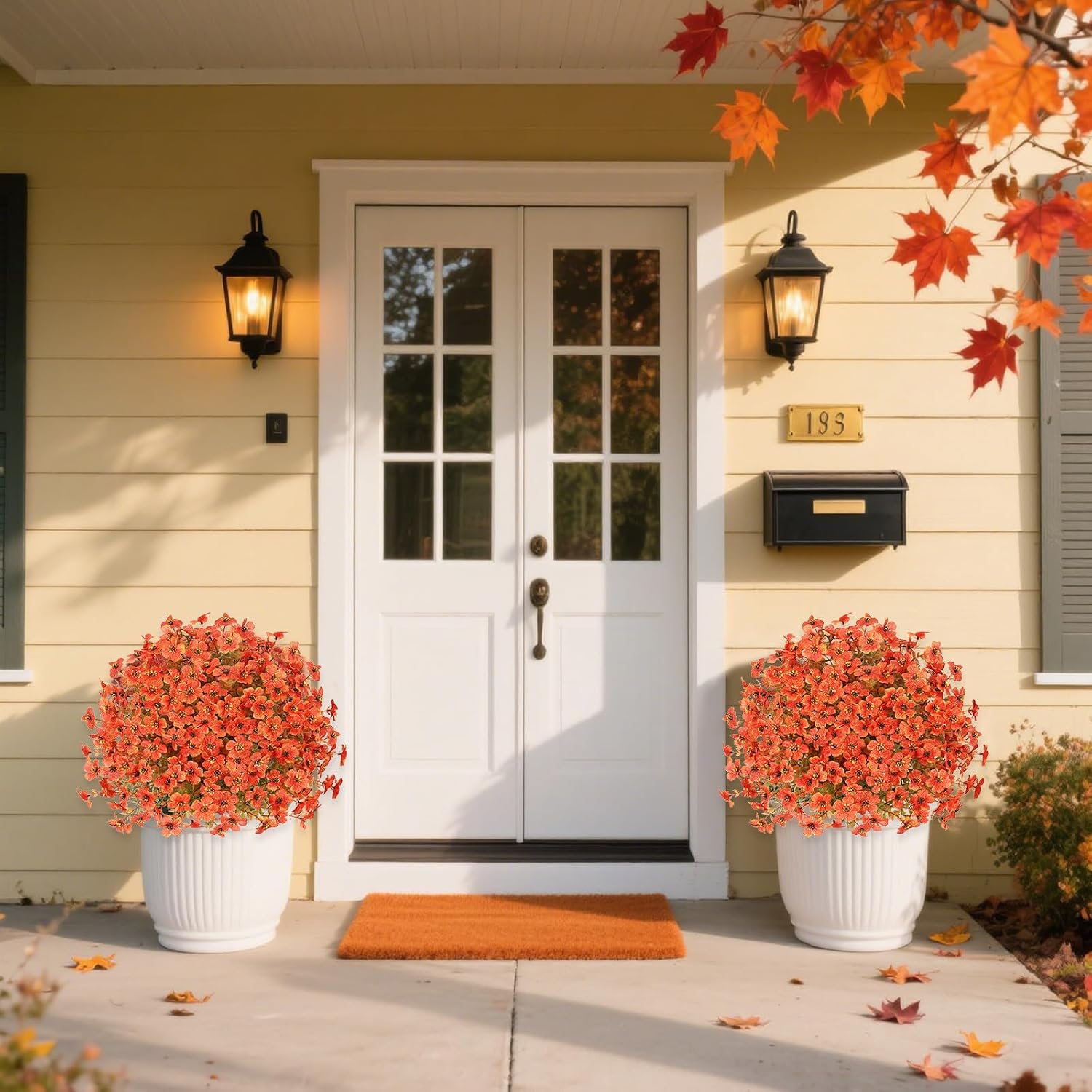 2 Pack Fall Artificial Mums Flowers Topiary Ball Trees with Ground Spike