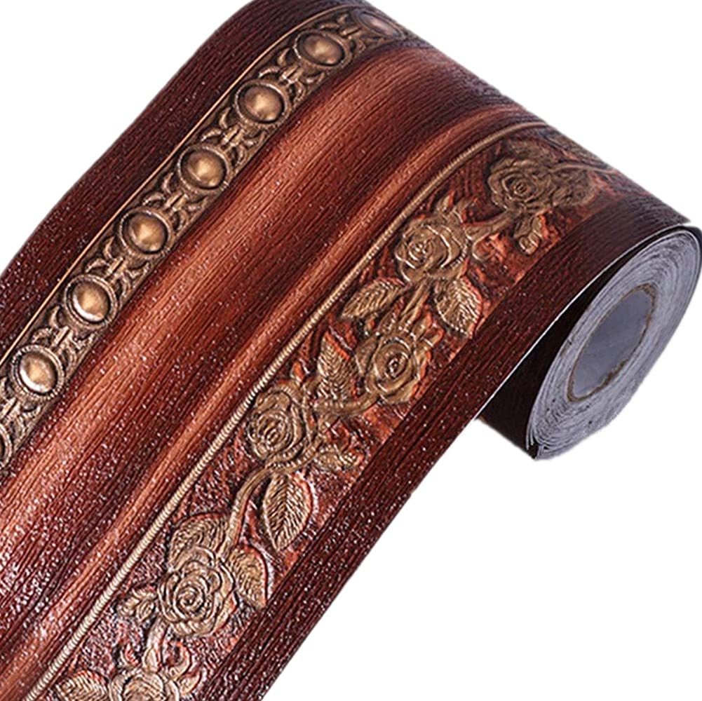 Moyishi 5 Meters Royal Peony 3D Peel and Stick Waterproof Wall Border Easy to Apply (Wood)