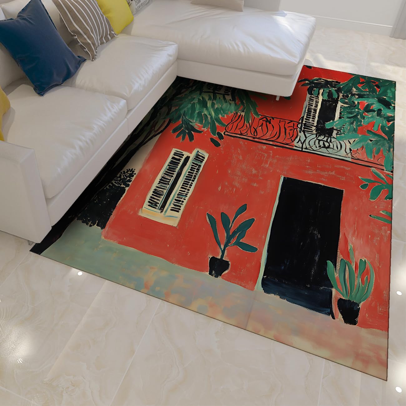 Tapis 160x200cm architecture européenne rouge imprimé salon
