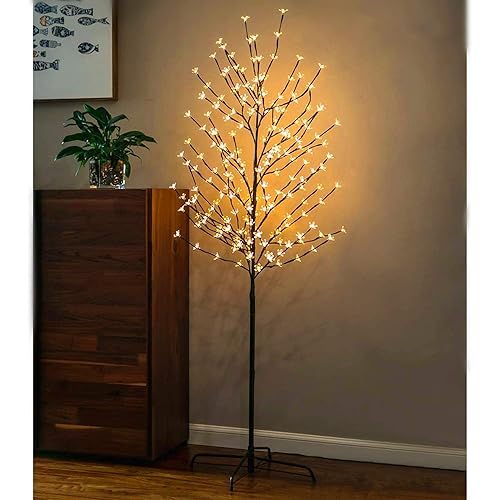 Twinkle Star 6 FT Pre-lit Cherry Blossom Tree with 208 LED Lights for Home Festival Party Wedding Indoor Outdoor Christmas Decorations (Warm White, 2 Pack)