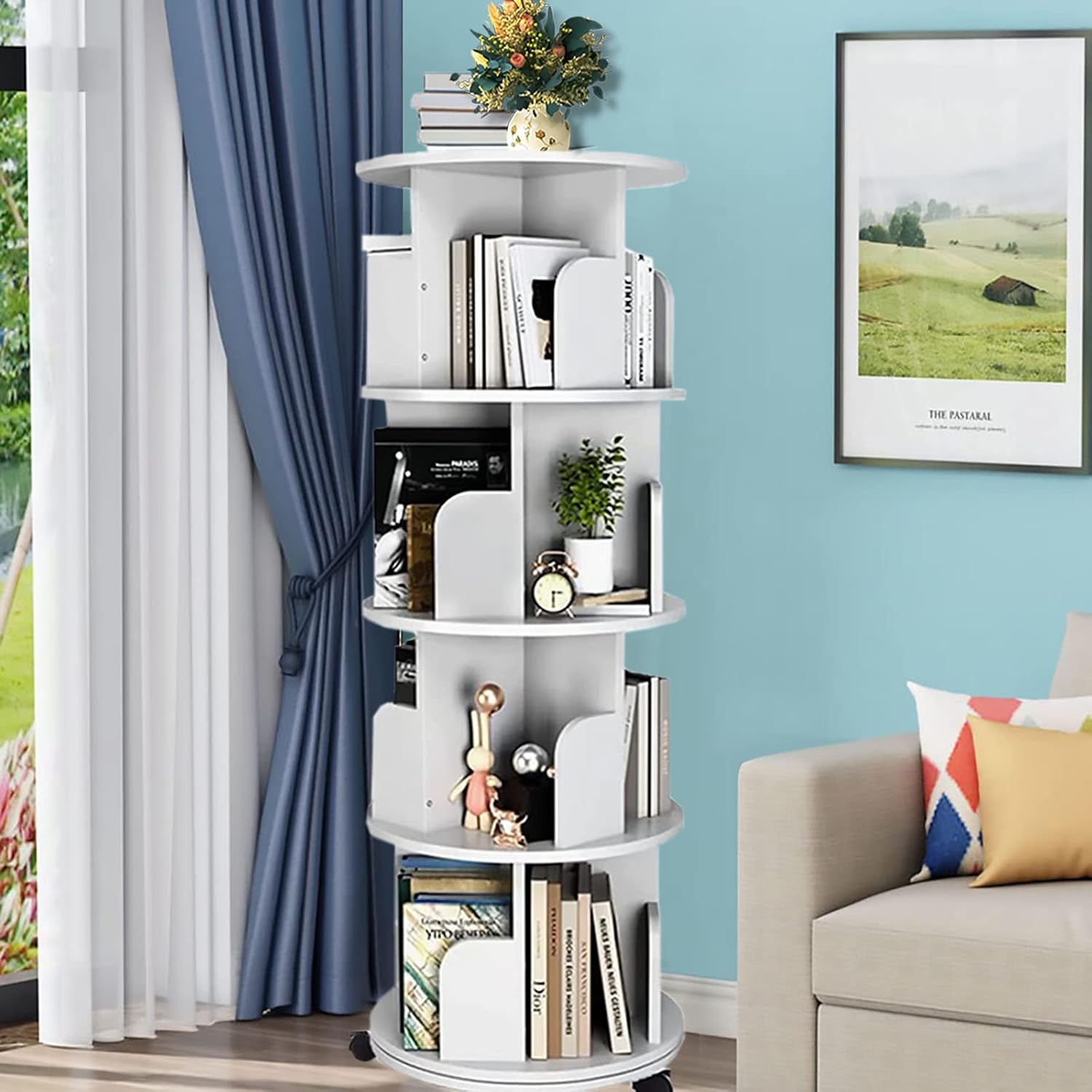 Scaffale In Legno VCM Blina – Libreria Salvaspazio H119 X L60 X P20 Cm – Elegante Ripiano Con 5 Mensole – Mobile Divisorio In Sonoma Eiche – Per Libri, CD, Decorazioni - 2