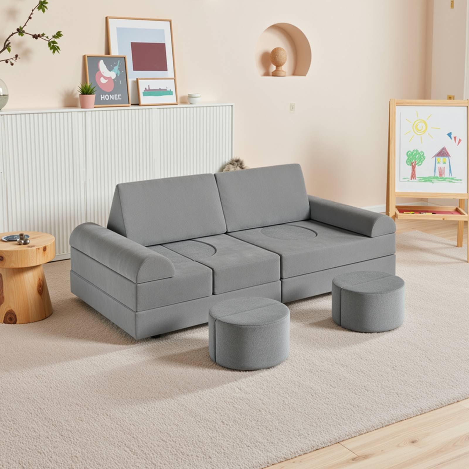 MAMIZO Divano da Gioco per Bambini, DivanoModulare per Bambini con 15PCS Modulo, Poltrona Letto bambino, Divano Trasformabile in Schiuma per bambino, per Camera da Letto, Sala Giochi