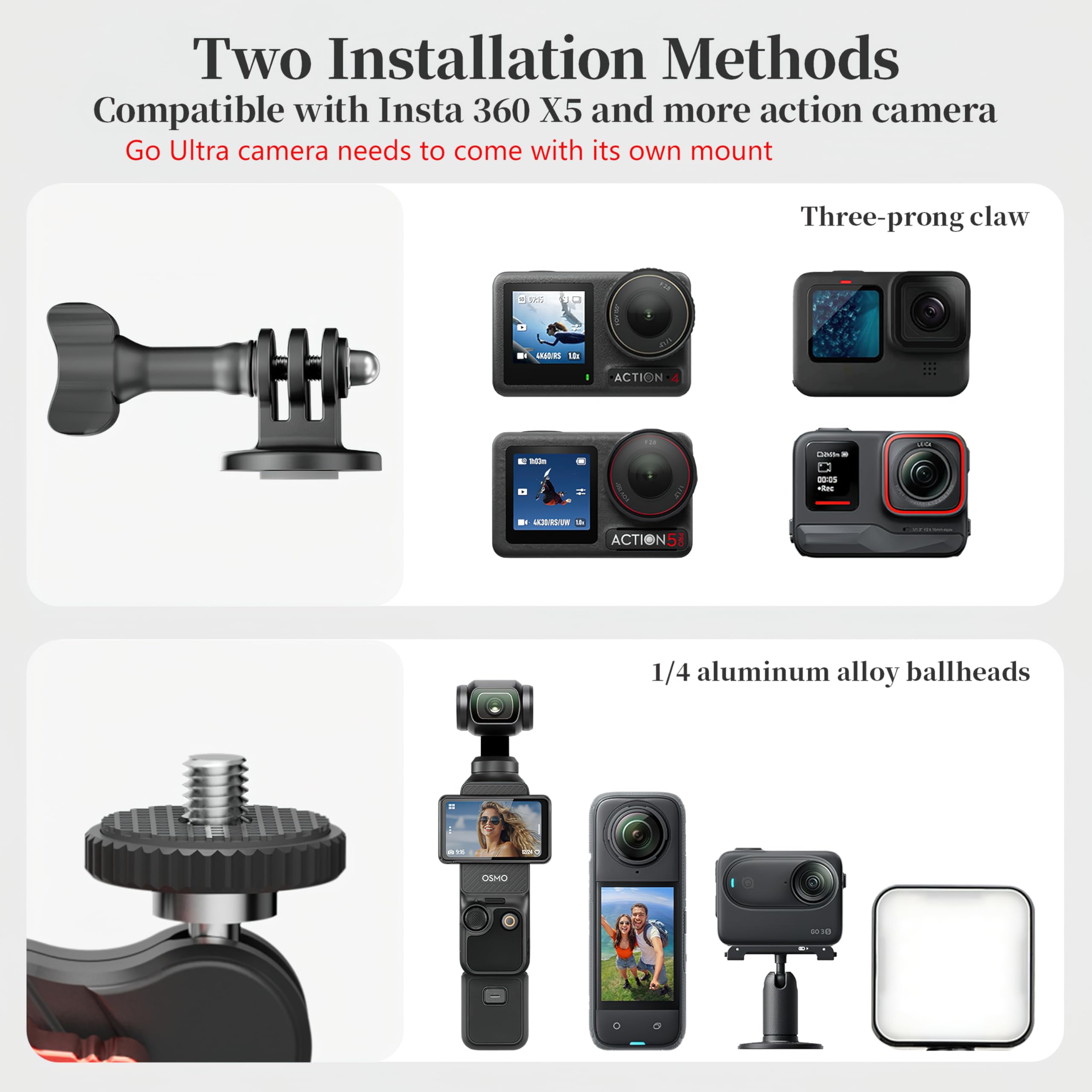 Soporte de abrazadera para manillar de bicicleta para GoPro Hero 13/12, zapata fría, roscas de 1/4 pulgadas, adaptador de montaje de teléfono/cámara de acción para DJI osmo Pocket 3/Action 5 Pro para