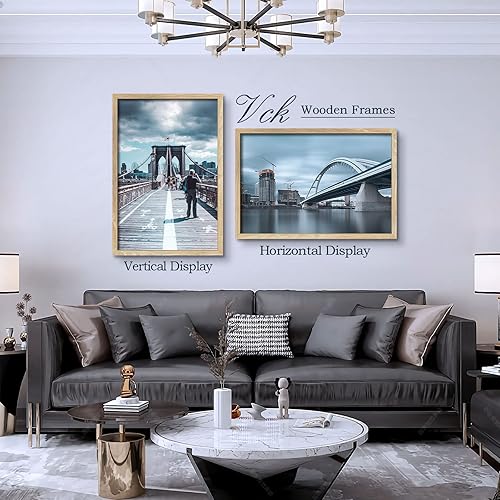Miniatura 6 de VCK Juego de 3 marcos para póster de 24 x 36 pulgadas, madera maciza natural, exclusivo marco de madera veteada para colgar en la pared