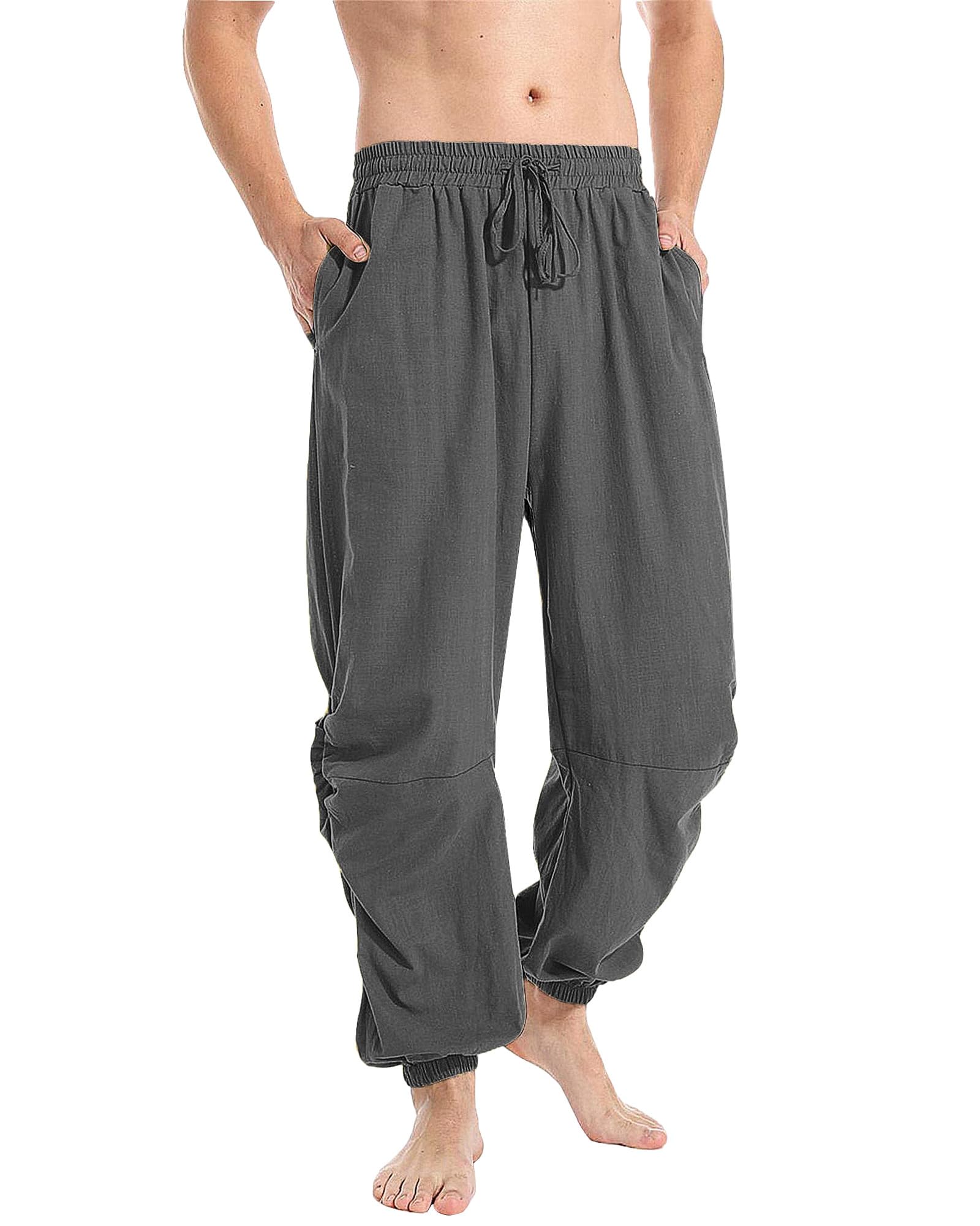 YAOBAOLE Herren Jogger Leinenhose Sommer Freizeit Loose Fit mit Kordelzug