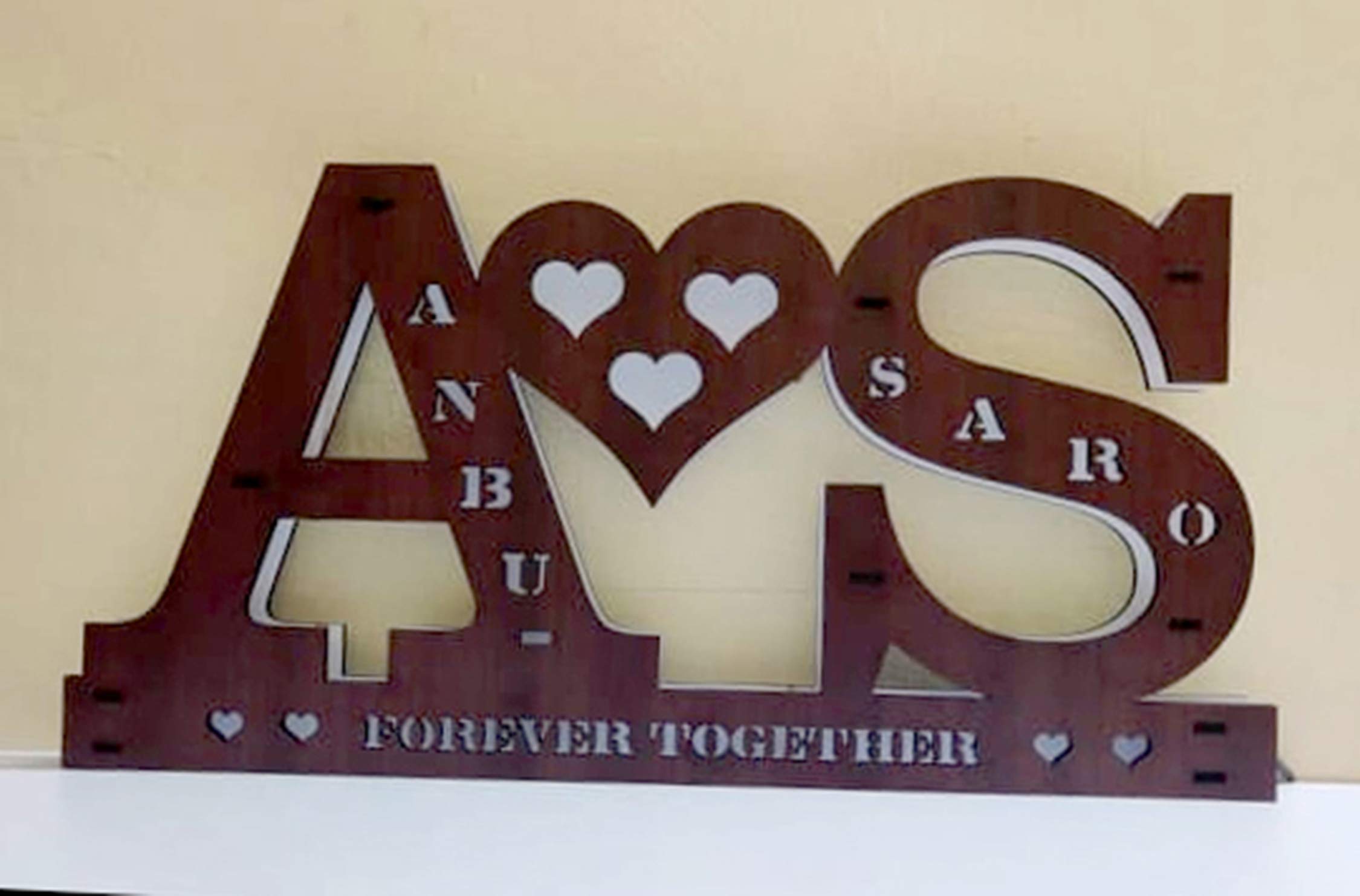 Wooden Couple A and S Alphabet and Name LED Customized Photo Frame Lamp and Personalized with Any Alphabet for Wedding (12" x 18", Multicolor)-image-20