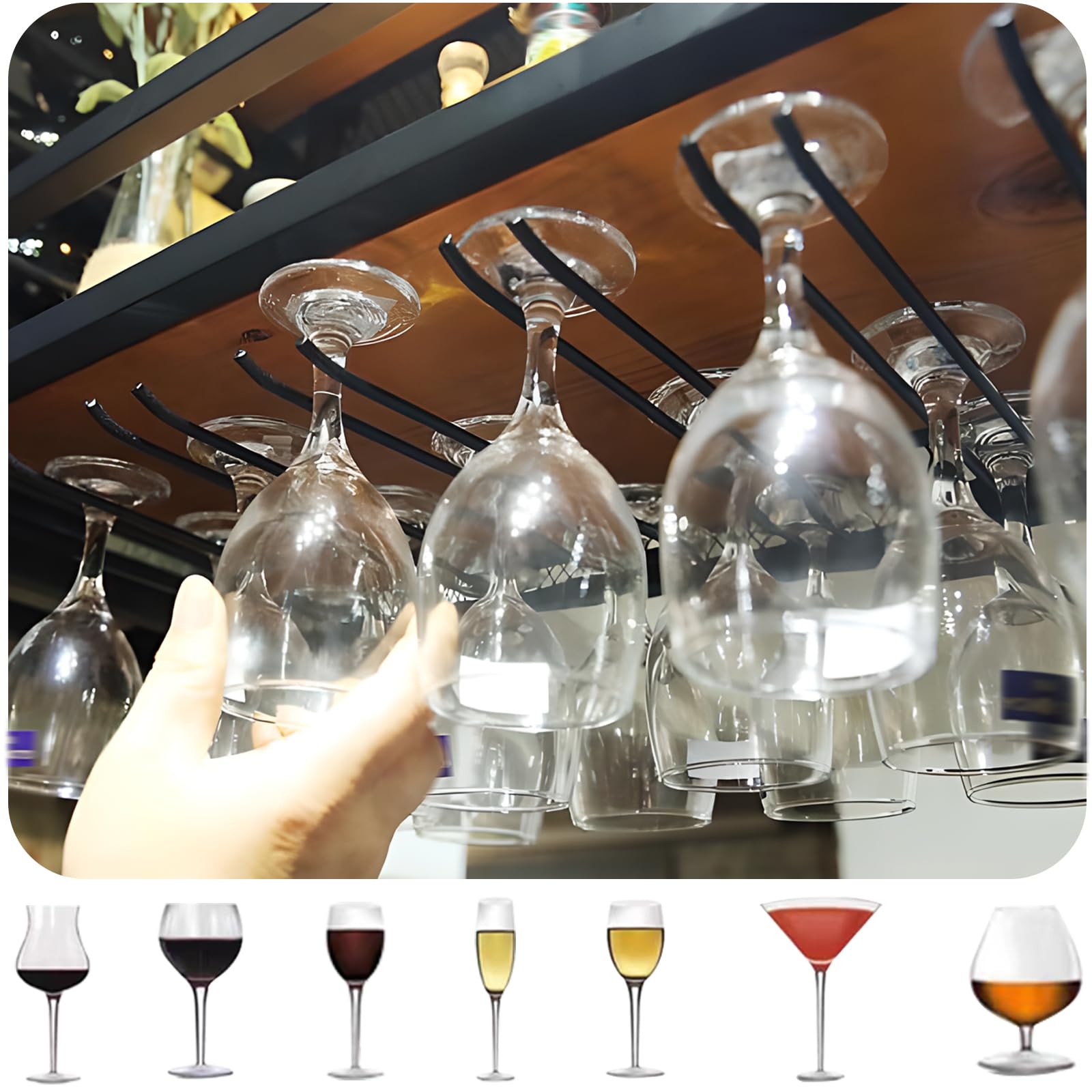 Estante de Vino Montado en la Pared, Botellero de Metal para la Pared con Portavasos, Soporte de Copa de Vino Suspendido para Botellas de Metal, para Bar, Comedor, Cocina, Cafetería (negra, 120cm)