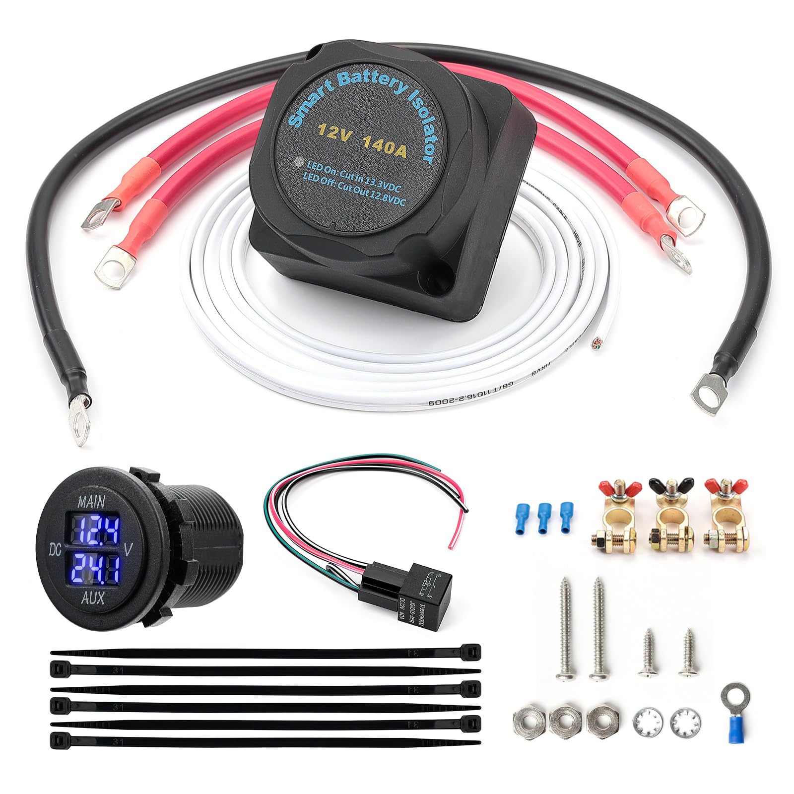 Kemimoto Dual Battery Smart Isolator Kit, 12V 140Amp Voltage