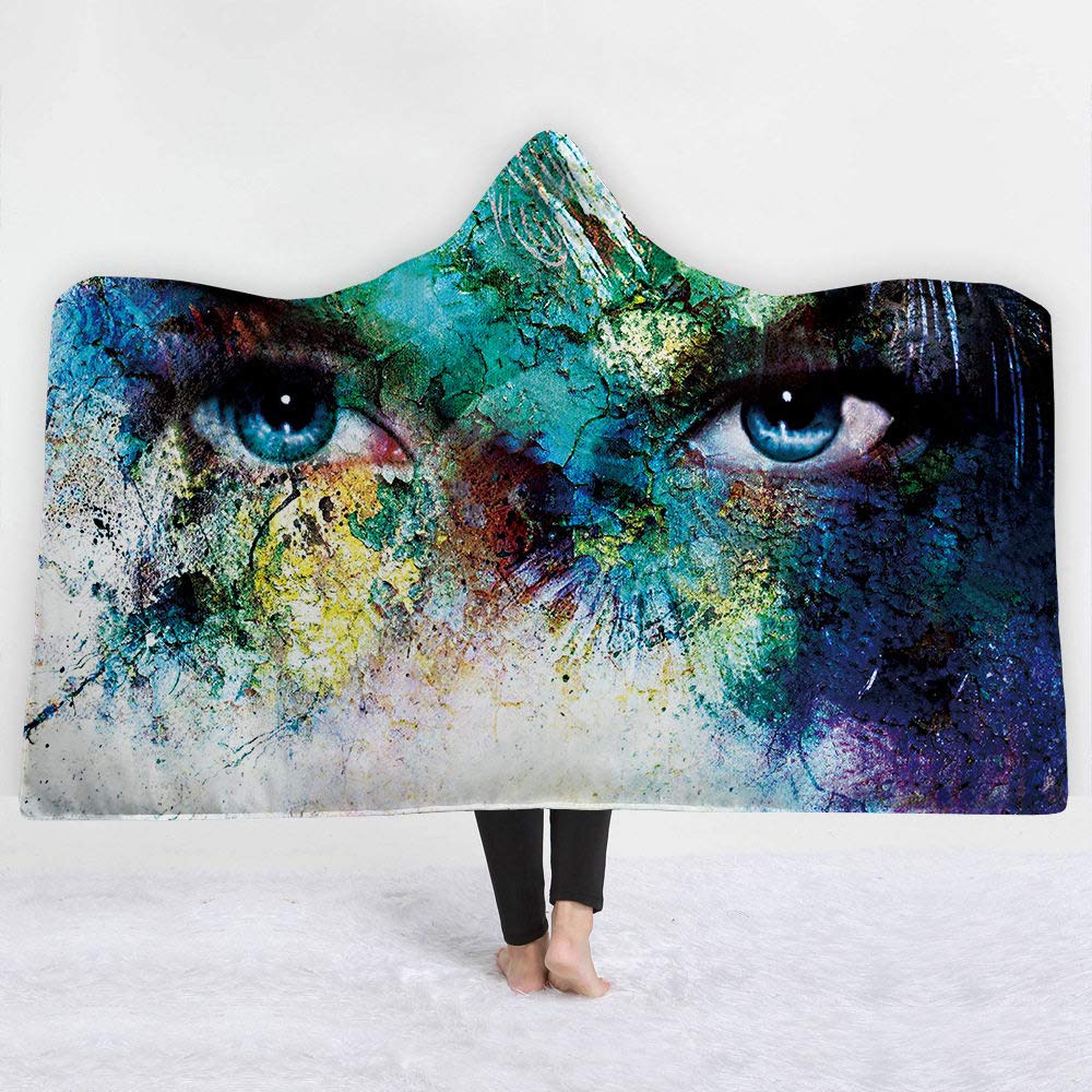 Couverture peluche douce et Sherpa premium motif yeux imprimés