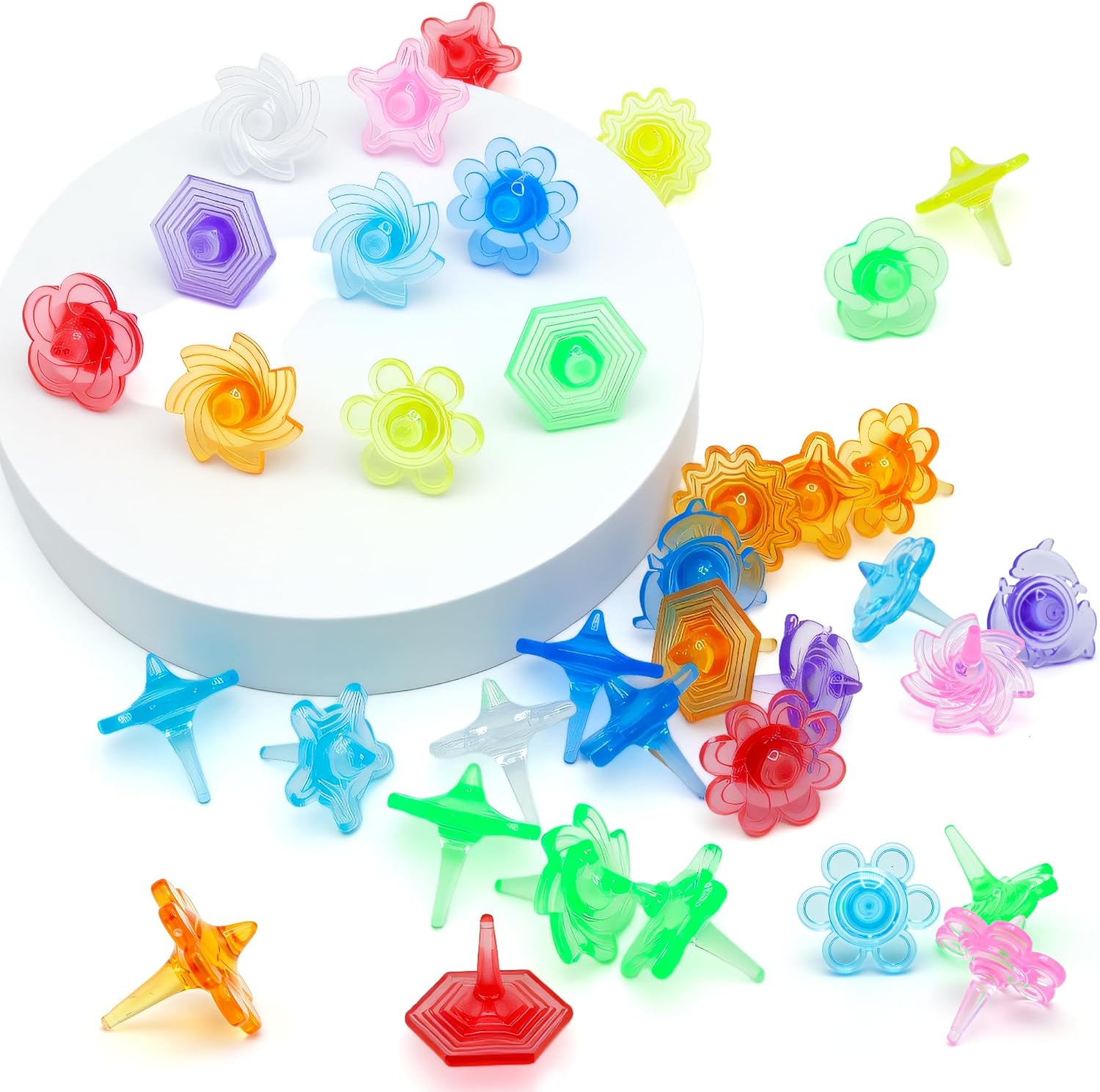 200 Pcs Bulk Pack Spinning Tops Colorful Crystal Tops Assorted Gem Spinners Gyros for Kids Gifts Party Favors